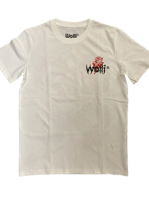T-shirt stampa schiena SERPENTE SCHELETRO base Bianco , disegno rosso/nero - Wolli®