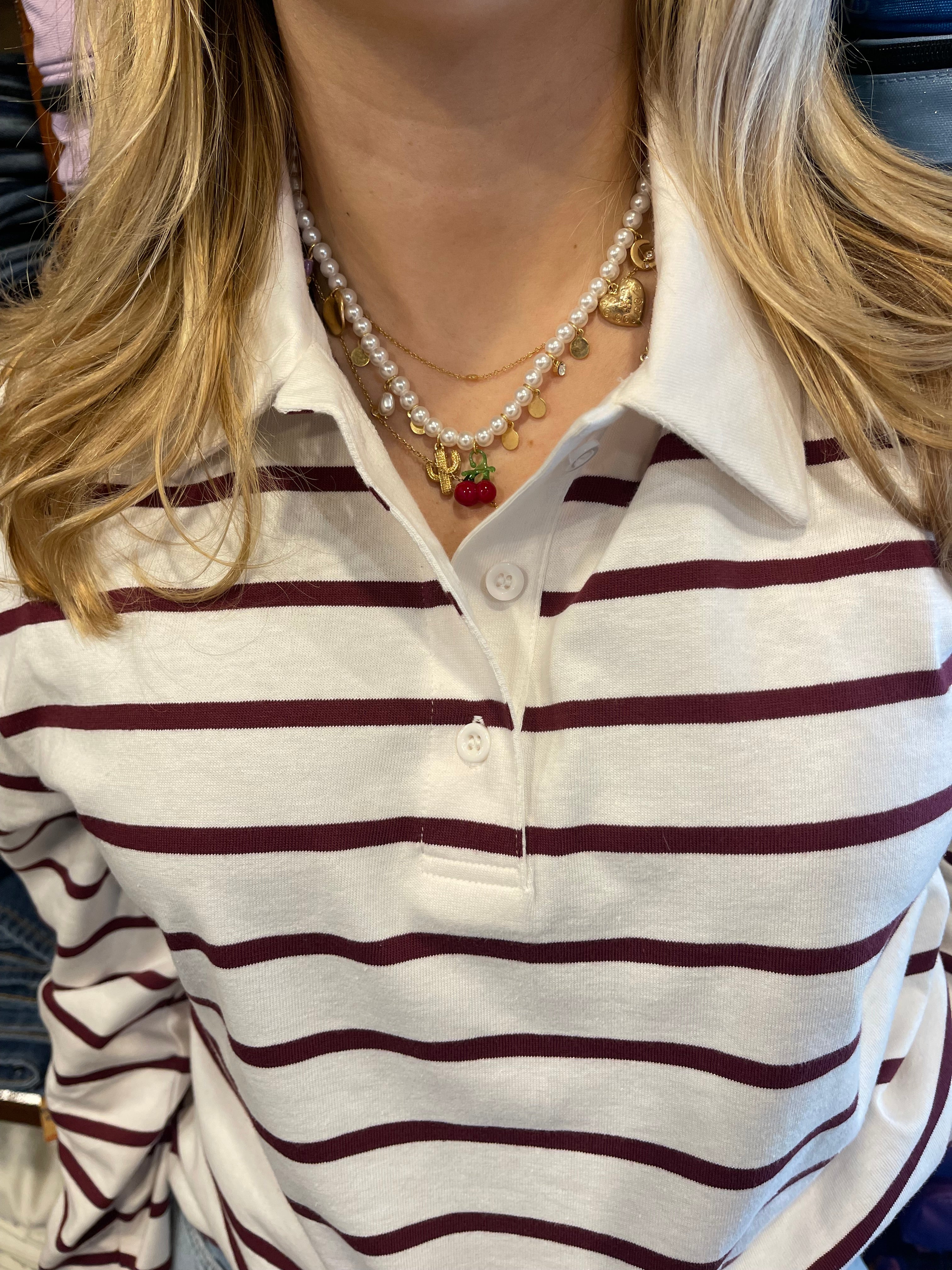 Polo manica lunga Only a righe BORDEAUX